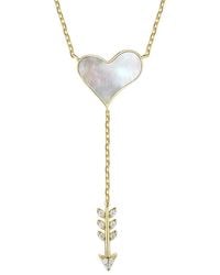 Genevive Jewelry - Rachel Glauber Plated With Cubic Zirconia & Mother Of Pearl Cupid's Arrow Heart Y-Necklace - Lyst