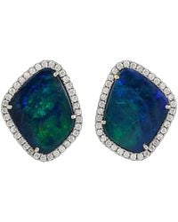 Artisan - 18k White Gold Stud Earrings With Natural Opal Doublet & Diamond Jewelry - Lyst