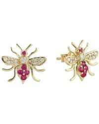Artisan - Natural Ruby & Diamond Bumble Bee Stud Earrings - Lyst