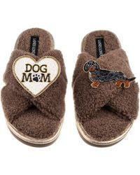 Laines London - Neutrals Boucle Slippers With Dog Mum/Mom & Dapple Dachshund Brooches - Lyst