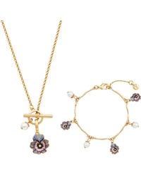 Fable England - Pansy & Pearl Toggle Necklace & Charm Bracelet Set - Lyst