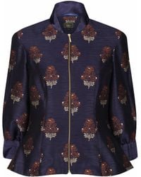 Lioness by Tf - Auburn Embroidered Raw Silk Fitted Jacket Blouse - Lyst