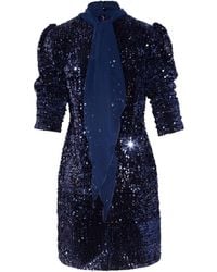 Otthie - Velvet Sequin Cocktail Mini Dress With Sash - Lyst