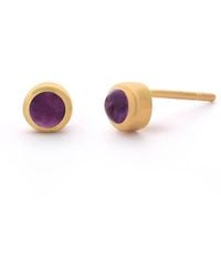 Nellou Jewellery - Amethyst Gem Dot February Birthstone Earrings Plated Sterling - Lyst