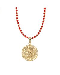 Ebru Jewelry - Divine Energy Om Mantra Coral Red Beaded Necklace - Lyst