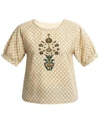 Stovaria - Golden Bloom Pure Cotton Top With Zari Embroidery - Lyst