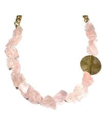Rachel Nathan - Raw Rose Quartz & Brass Medallion Necklace - Lyst