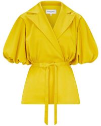 Femponiq - Draped Puff Sleeve Satin Blouse - Lyst
