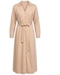 Tantra Spain Sl - Neutrals Long Knit Shirt Dress With Chest Pockets And Belt - Lyst