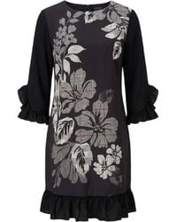 Conquista - Floral Print Shift Dress With Ruffle Details - Lyst