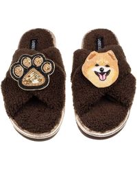 Laines London - Neutrals Laines Neutral Boucle Slippers With Teddy The Pomeranian & Paw Brooches - Lyst