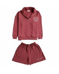Mimhi Maison - Oversized Half-Zip Sweatshirt & Shorts Set – Burgundy - Lyst