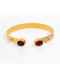 Ebru Jewelry - Adjustable Ruby Pearl Gold Cuff Bracelet - Lyst