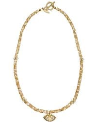 Farra - Neutrals Shell With Turkish Devil Eye Pendant Necklace - Lyst