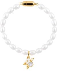 My Little Nature - Freshwater Pearls Bridal Bracelet With Flower And Magnetic Clasp - Lyst