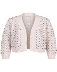 Saachi - Cable Knit Ivory Cardigan Gemstone Pattern - Lyst