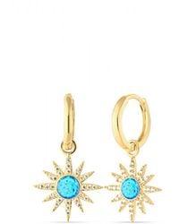Spero London - Blue Opal Sun Drop Hoop Earring Sterling Silver - Lyst