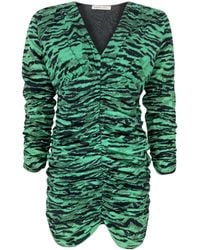 Lavaand - The Lima V-neck Long Sleeve Mini Dress In Green Zebra - Lyst