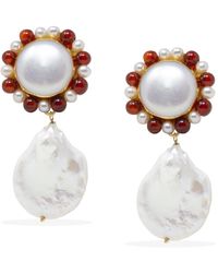 Vintouch Italy - Lotus Gold-plated Pearl And Carnelian Earrings - Lyst