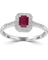 Artisan - Emerald-Cut Ruby & Diamond Halo Ring With Pavé Band - Lyst