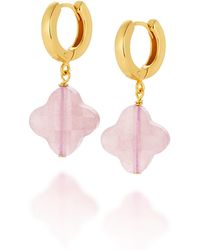 Nellou Jewellery - Clover Gem Hoop Earrings Rose Quartz Plated Sterling - Lyst