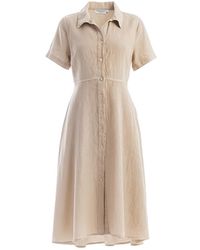 Haris Cotton - Neutrals Midi Linen Short Sleeve Button Front Shirt-Dress - Lyst
