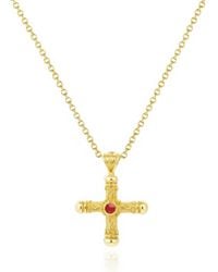 Unaloe - Sakros Cross Vermeil Necklace With Natural Coral – Luxury Religious Jewelry - Lyst