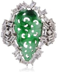 Artisan - Carved Jade, Sapphire & Diamond Statement Ring - Lyst