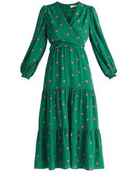 Paisie - Tiered Hem Polka Dot Dress In Green And Pink - Lyst