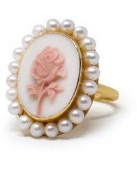 Vintouch Italy - Plated Rose Cameo And Pearl Stacking Ring - Lyst