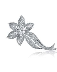 Genevive Jewelry - Sterling Silver White Cubic Zirconia Flower Pin - Lyst