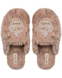 Rettrose - Neutrals Finley Mink Luxury Plush Diamanté Embellished Handmade Slipper - Lyst