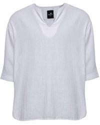 Monique Store - Bohemian V Neck Model Short Sleeve Linen Shirt - Lyst