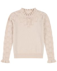 Loop Cashmere - Neutrals Tie Neck Pointelle Sweater - Lyst