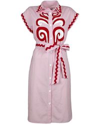 Lalipop Design - Pinstripe Cotton Shirtdress With Paisley Embroidery - Lyst