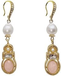 Farra - Bohemian Rose Quartz & Freshwater Pearl Drop Earrings - Lyst