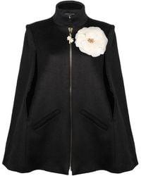 House of Laines London - Laines Couture Wool Blend Zip Cape With Embellished Cream Organza Corsage - Lyst
