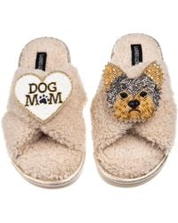 Laines London - Neutrals Laines Neutral Boucle Slippers With Minnie Yorkie & Dog Mum Mom Brooches - Lyst