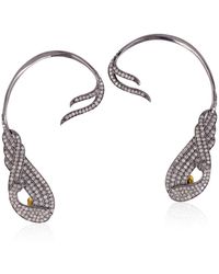Artisan - 18k Solid Gold & 925 Silver In Pave Diamond Bird Of Paradise Ear Climber Earrings - Lyst