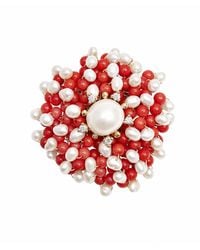 Farra - Flower Handcrafted Bamboo Coral And Freshwater Pearl Brooch - Lyst