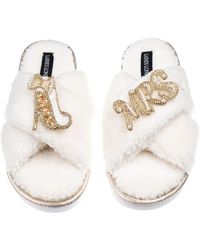 Laines London - Neutrals Laines Neutral Boucle Slippers With Wedding Heel & Mrs Brooches - Lyst