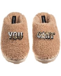 Laines London - Neutrals Teddy Closed Toe Slippers With You Cunt Brooches - Lyst