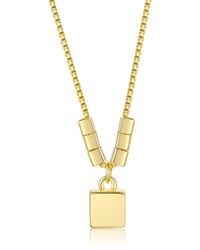 Genevive Jewelry - Plated Lock Pendant Necklace With Beaded Accents - Lyst