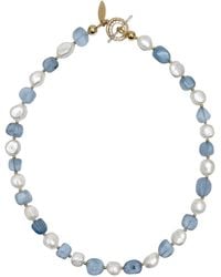 Farra - Free Style Irregular Freshwater Pearls With Aquamarine Short Necklace - Lyst