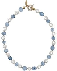Farra - Free Style Irregular Freshwater Pearls With Aquamarine Short Necklace - Lyst
