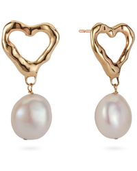 Lulu and Boo Jewellery - Solid Nine Carat Heart Stud Earrings With Drop Pearl - Lyst