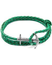 Anchor and Crew - Fern Green Admiral Anchor Silver & Braided Leather Bracelet - Lyst