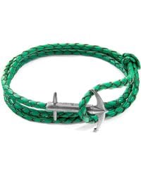 Anchor and Crew - Fern Green Admiral Anchor Silver & Braided Leather Bracelet - Lyst
