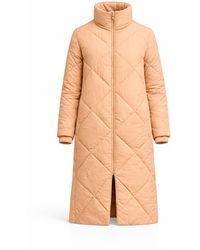 Tantra Spain Sl - Neutrals Quilted Diamond-Pattern Coat With Zipper Closure, Side Pockets, And High Collar - Lyst