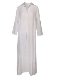 Haris Cotton - Maxi Curve Linen Dress With Front Pleat And Lapels - Lyst
